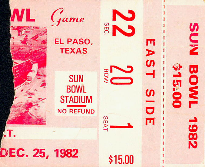 1982 Sun Bowl Ticket Stub